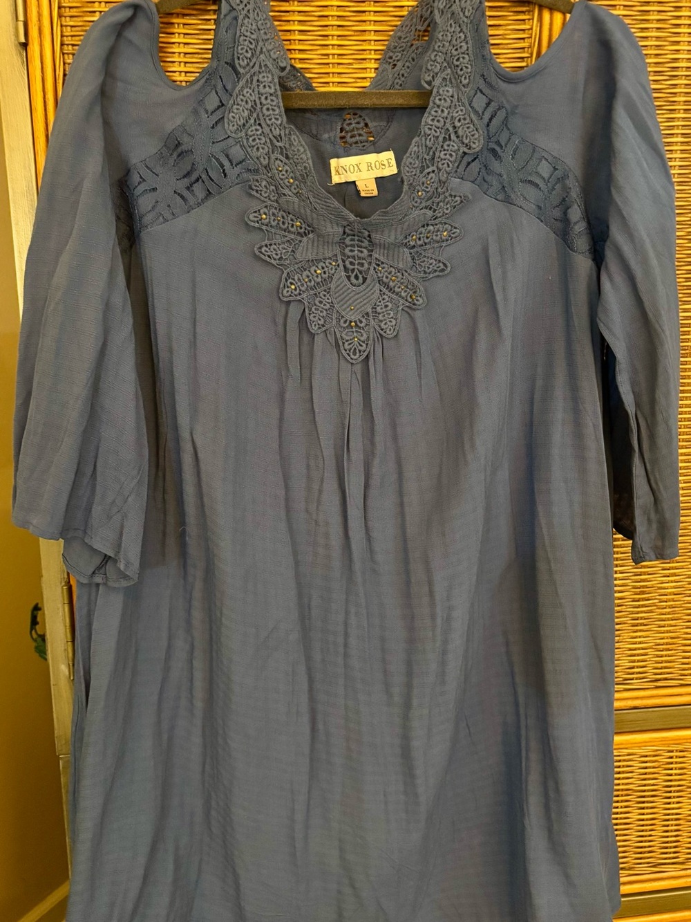 Knox Rose Indigo Crochet Yoke Cold-Shoulder Tunic with pockets